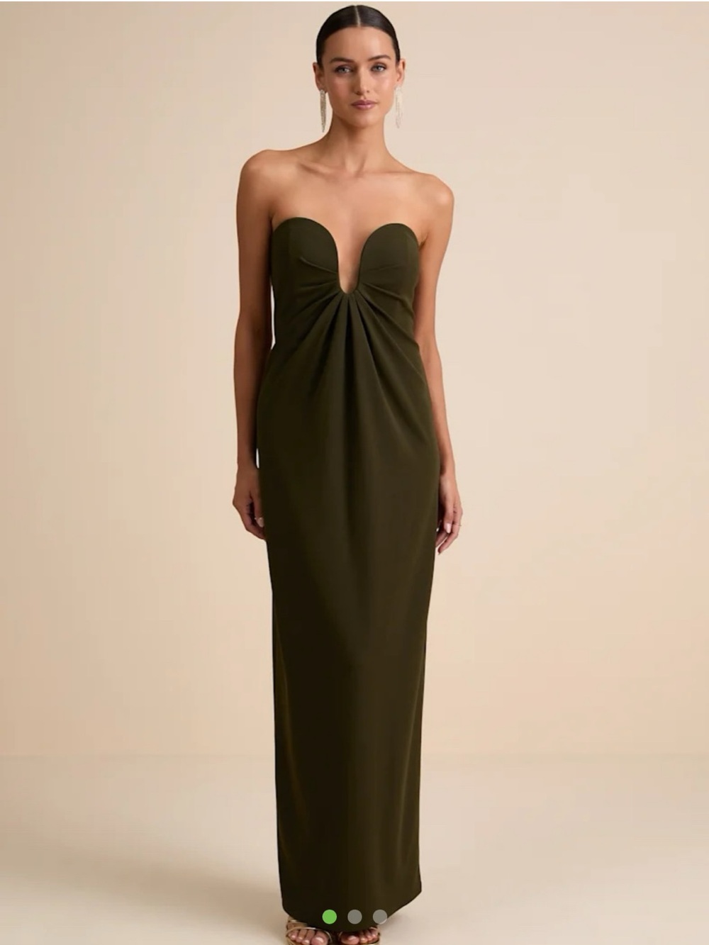 Lulu's Olive Green Strapless Sweetheart Gown